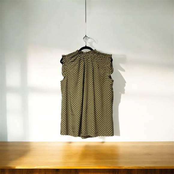 Zimmermann Polka Dot Ruffle Neck Sleeveless BlouseOlive GreenNWT